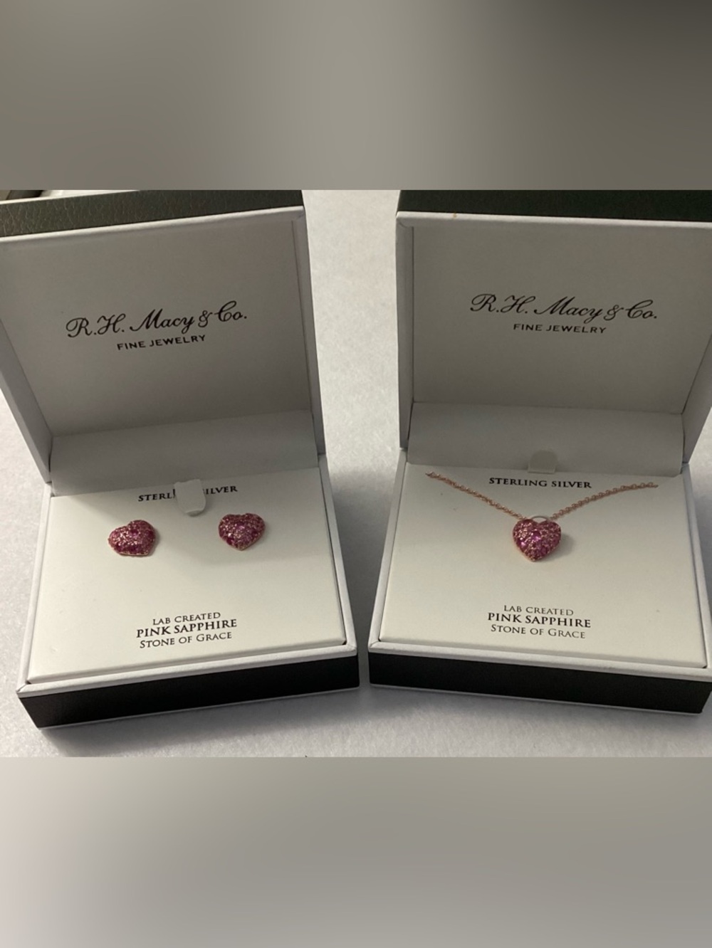 RH Macys Pink Sapphire Heart Necklace and Earrings Set - Picture 9 of 13